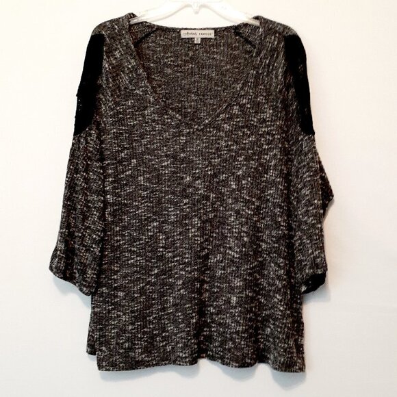 ABSOLUTELY FAMOUS Variegated Gray Lightweight V-Neck Sweater; Size 1X - Picture 1 of 6